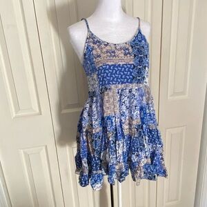 Vintage Devi Blue Patchwork Mini Dress